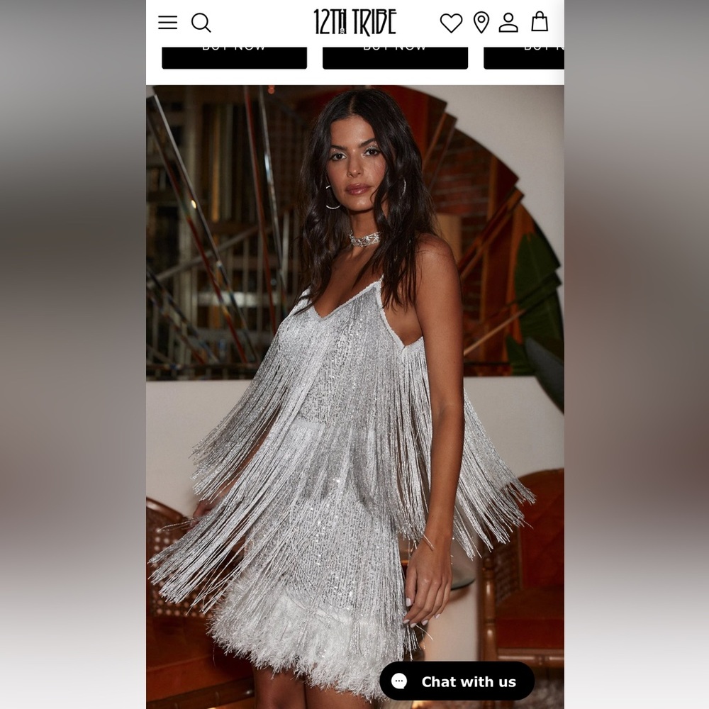 NWT 12th Tribe Silver Fringe Dress
